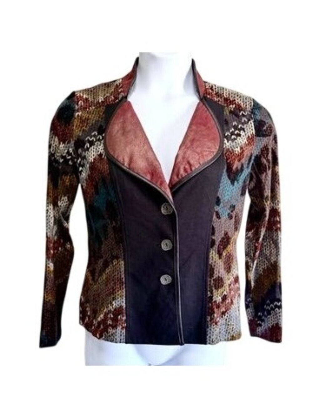 Dolcezza Abstract Wearable Art Mixed Media Blazer Jacket Womens M Artsy